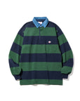 Battenwear Pocket Rugby Shirt Green x Navy Stripe