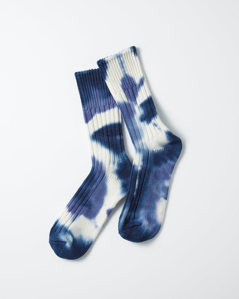 Rototo Chunky Ribbed Crew Socks &#39;Tie-Dye&quot; Navy Blue