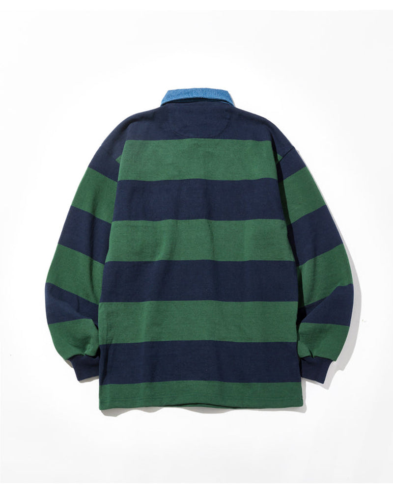 Battenwear Pocket Rugby Shirt Green x Navy Stripe
