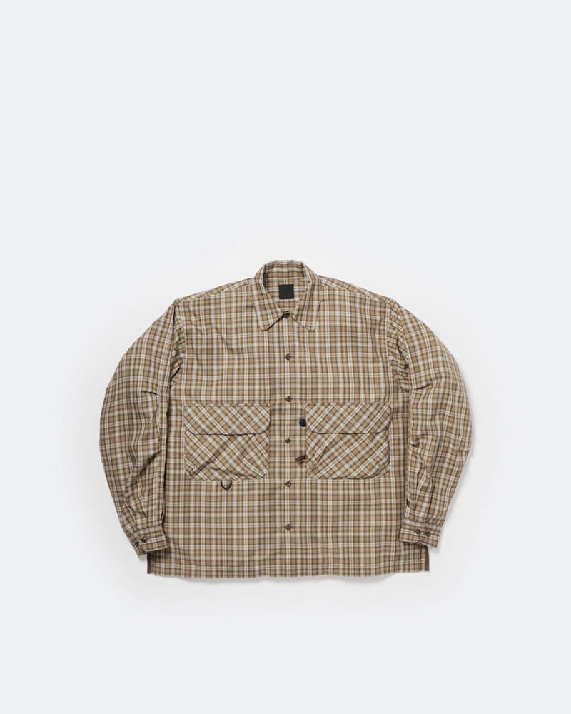 Daiwa Pier 39 Tech Open Collar Shirt L/S Gren Plaid Brown Gray