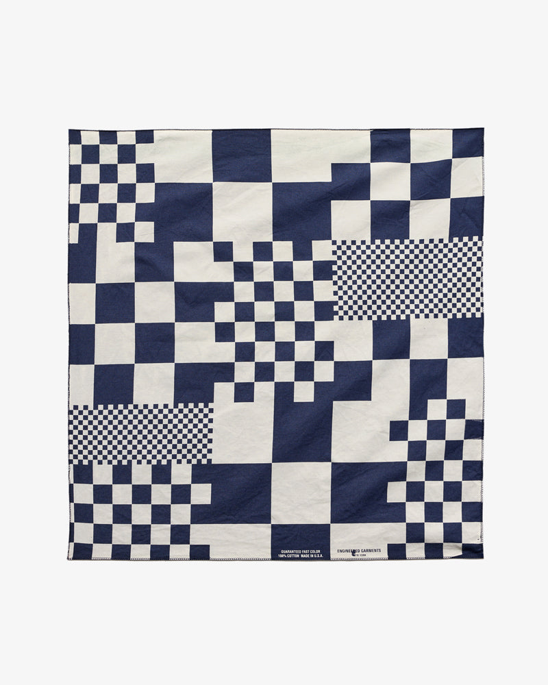 Engineered Garments Printed Bandana Navy White Checker
