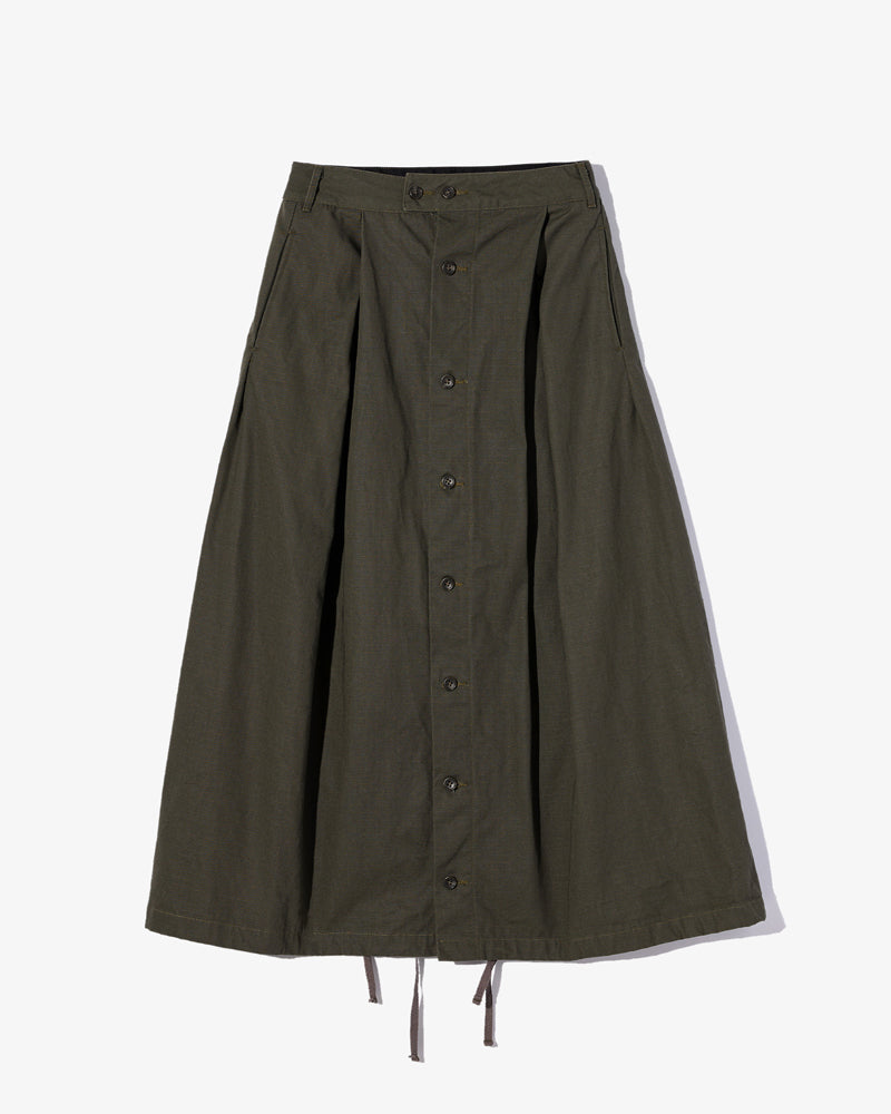 Engineered Garments Tuck Skirt Olive Heavyweight Cotton Ripstop