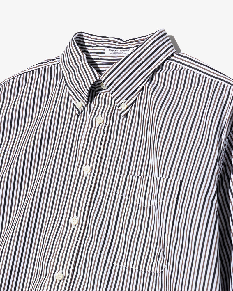 Engineered Garments 19 Century BD White/Brown Stripe Cotton Broadcloth