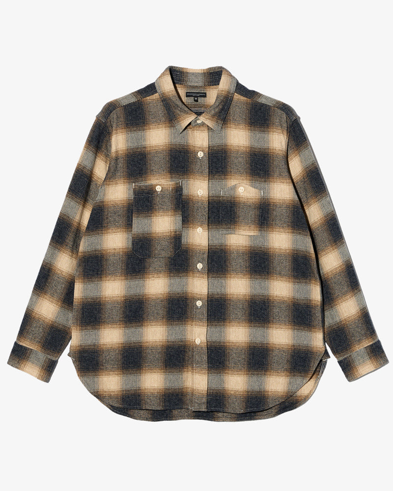 Engineered Garments Work Shirt Khaki Cotton Heavy Shadow Plaid Flannel
