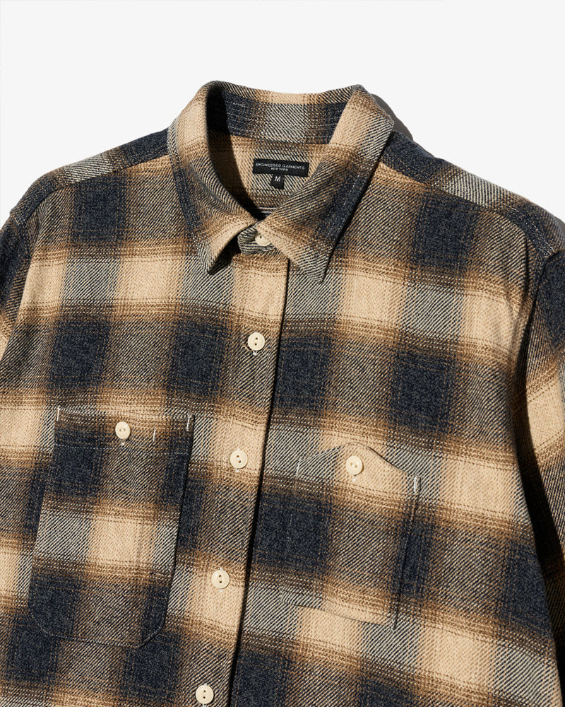 Engineered Garments Work Shirt Khaki Cotton Heavy Shadow Plaid Flannel