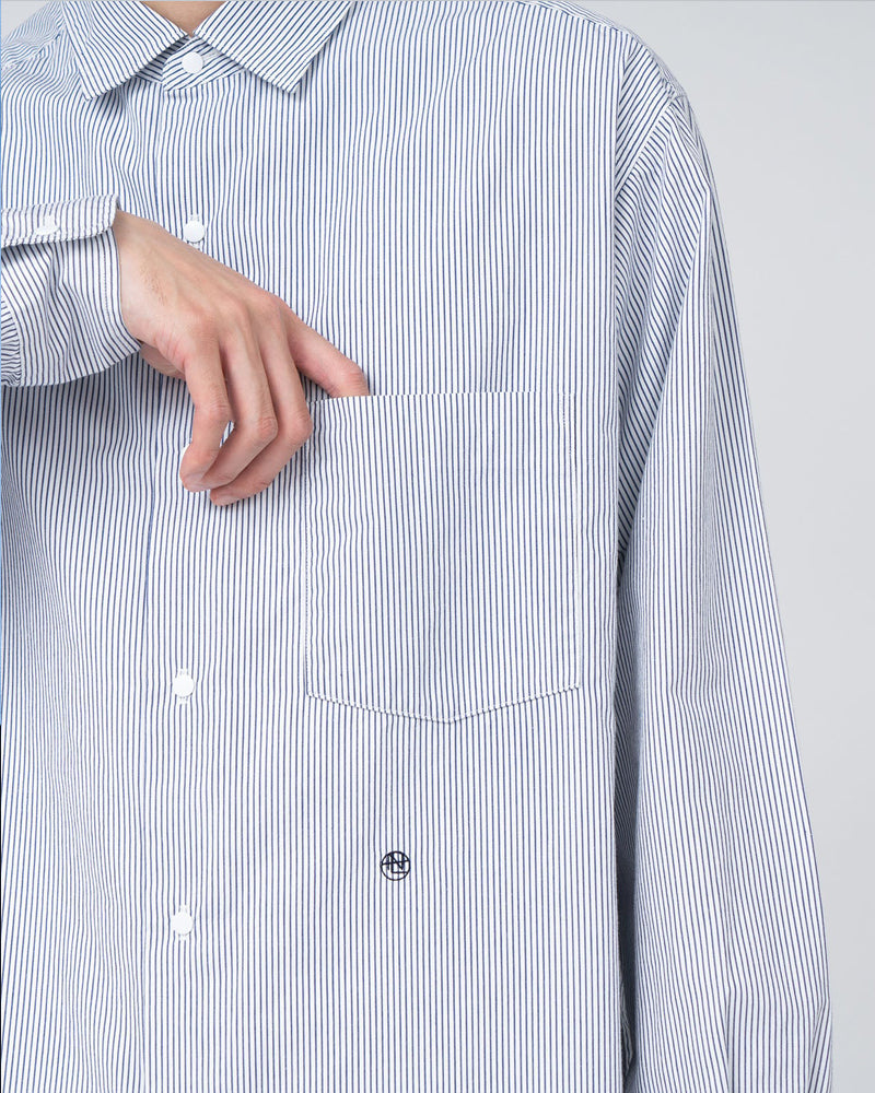 Nanamica regular Collar Stripe Wind Shirt Navy