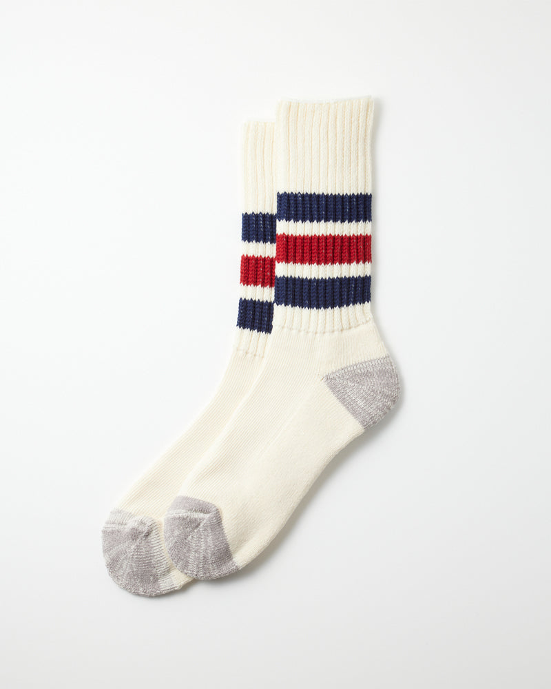 Rototo Coarse Ribbed Old School Sock Navy Dark Red