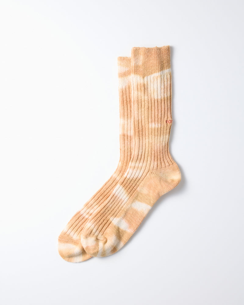 Rototo Ribbed Crew Socks 'Tie-Dye" Sunrise Orange
