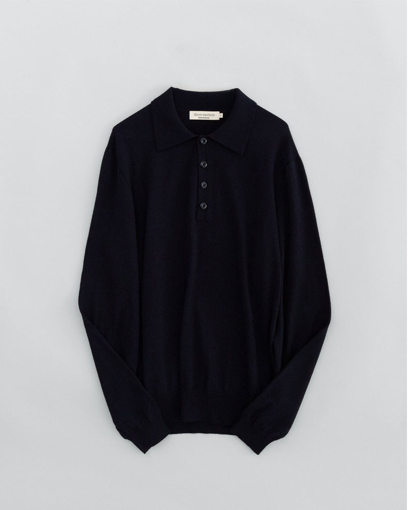 Thom Morison Merino Knit Polo Navy