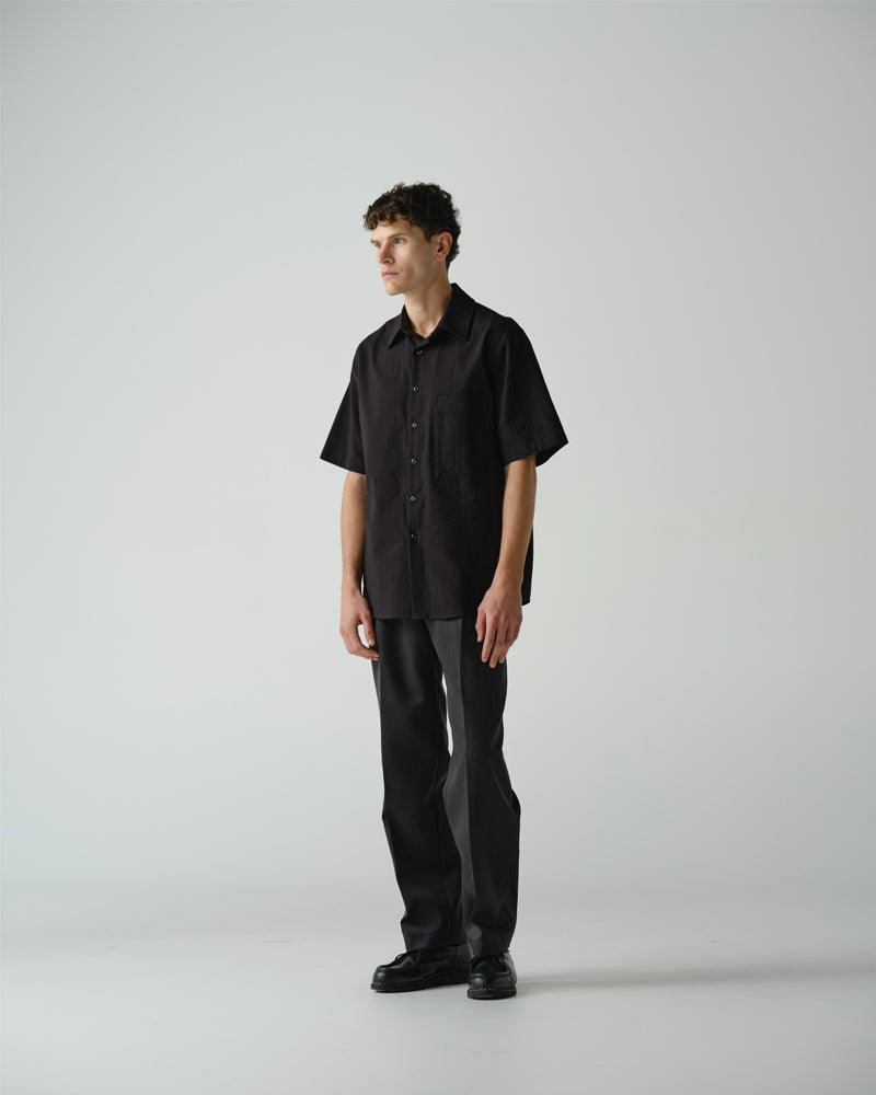 Thom Morison Short Sleeve Shirt Black Seersucker