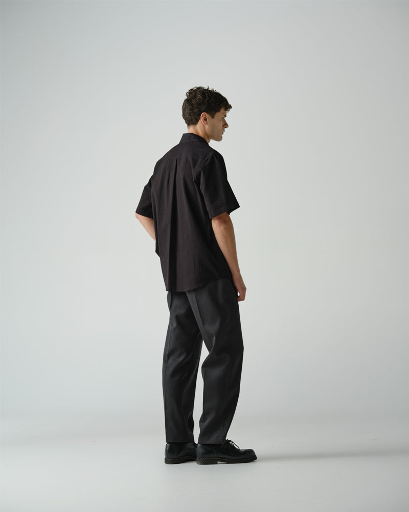 Thom Morison Short Sleeve Shirt Black Seersucker