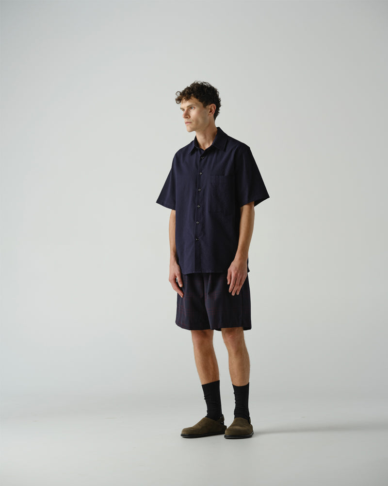 Thom Morison Short Sleeve Shirt Navy Seersucker