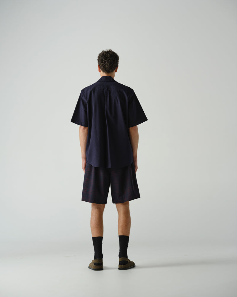 Thom Morison Short Sleeve Shirt Navy Seersucker