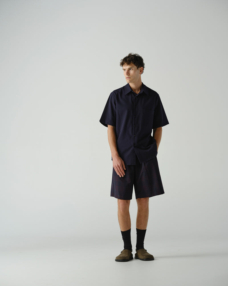 Thom Morison Short Sleeve Shirt Navy Seersucker